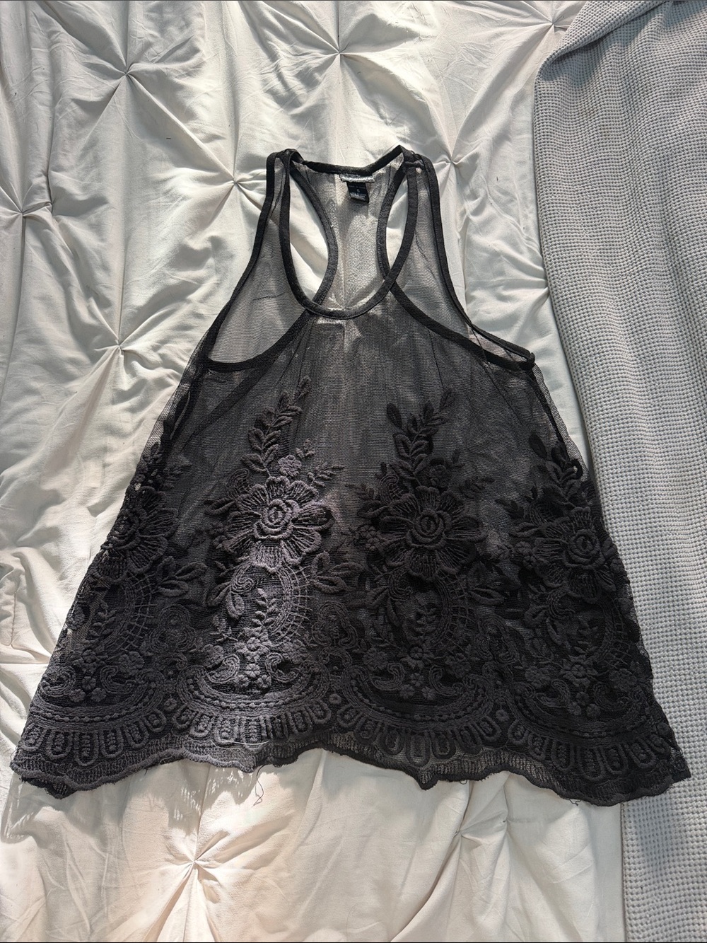 Buckle Black Embroidered Mesh Racerback Camisole